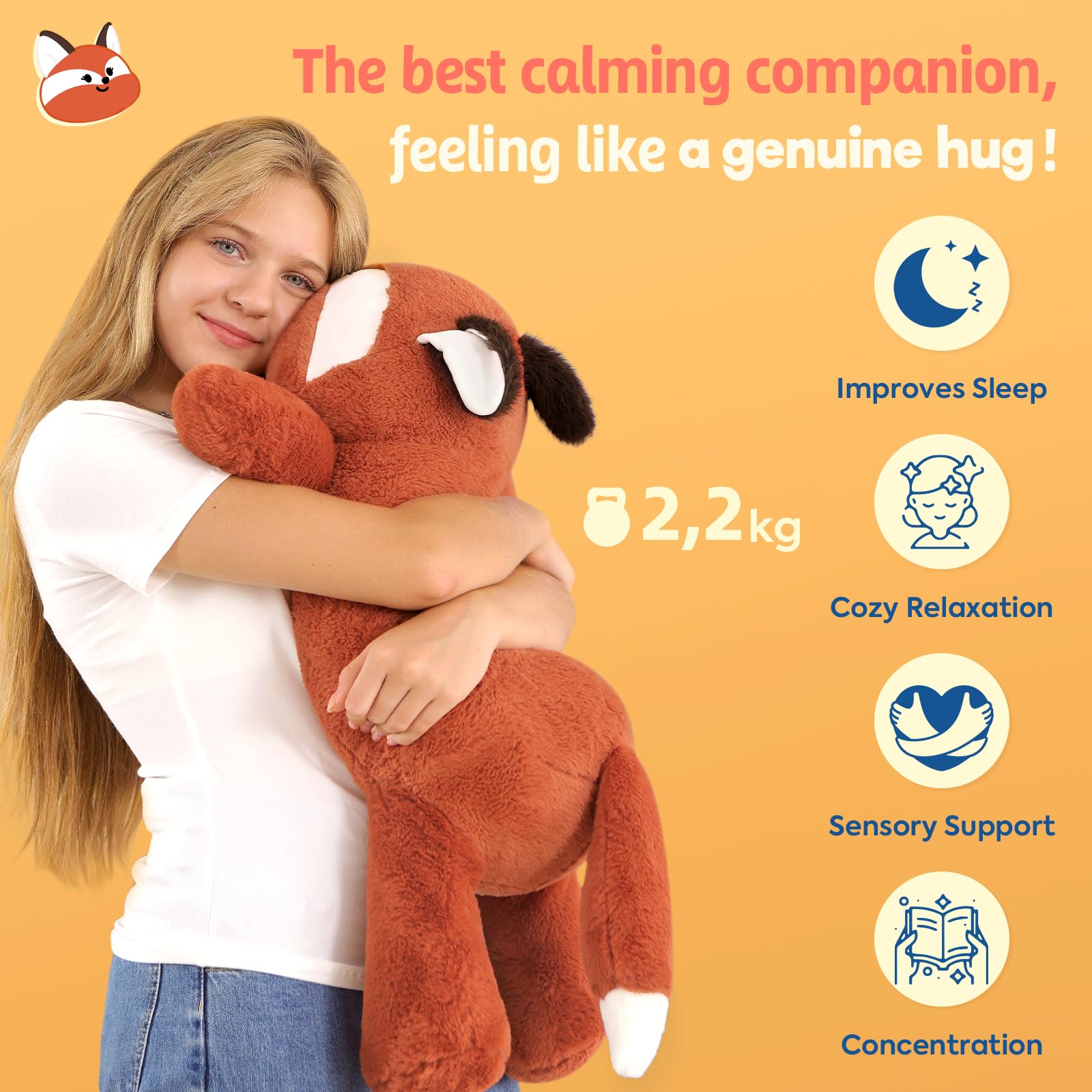 shownicer Gewichtstiere Fuchs 2,2 KG Gewichtetes Kuscheltier Fuchs Stofftier Großes Plüschtier XXL Fuchs
