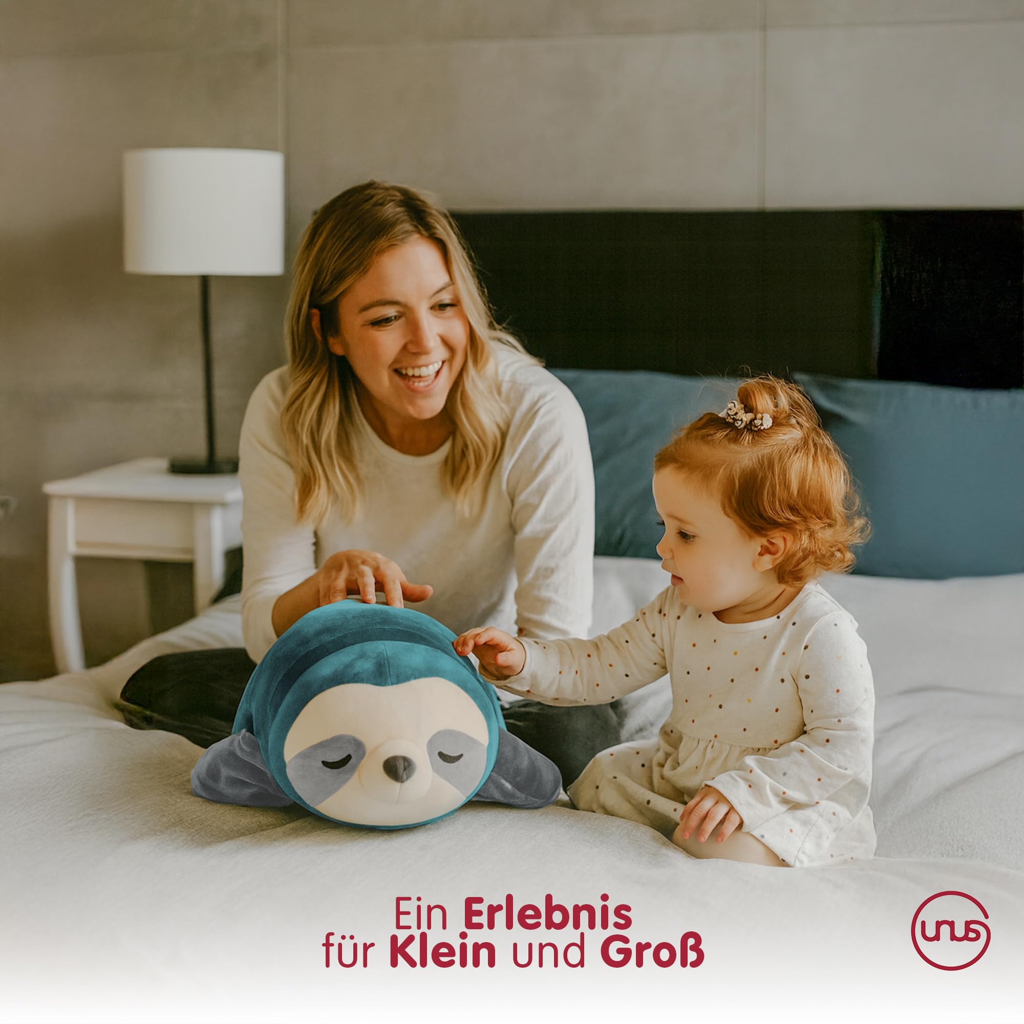 UNUS Faultier Kuscheltier Kissen, 75 cm, Türkis, Seitenschläferkissen weich und flauschig, Stillkissen