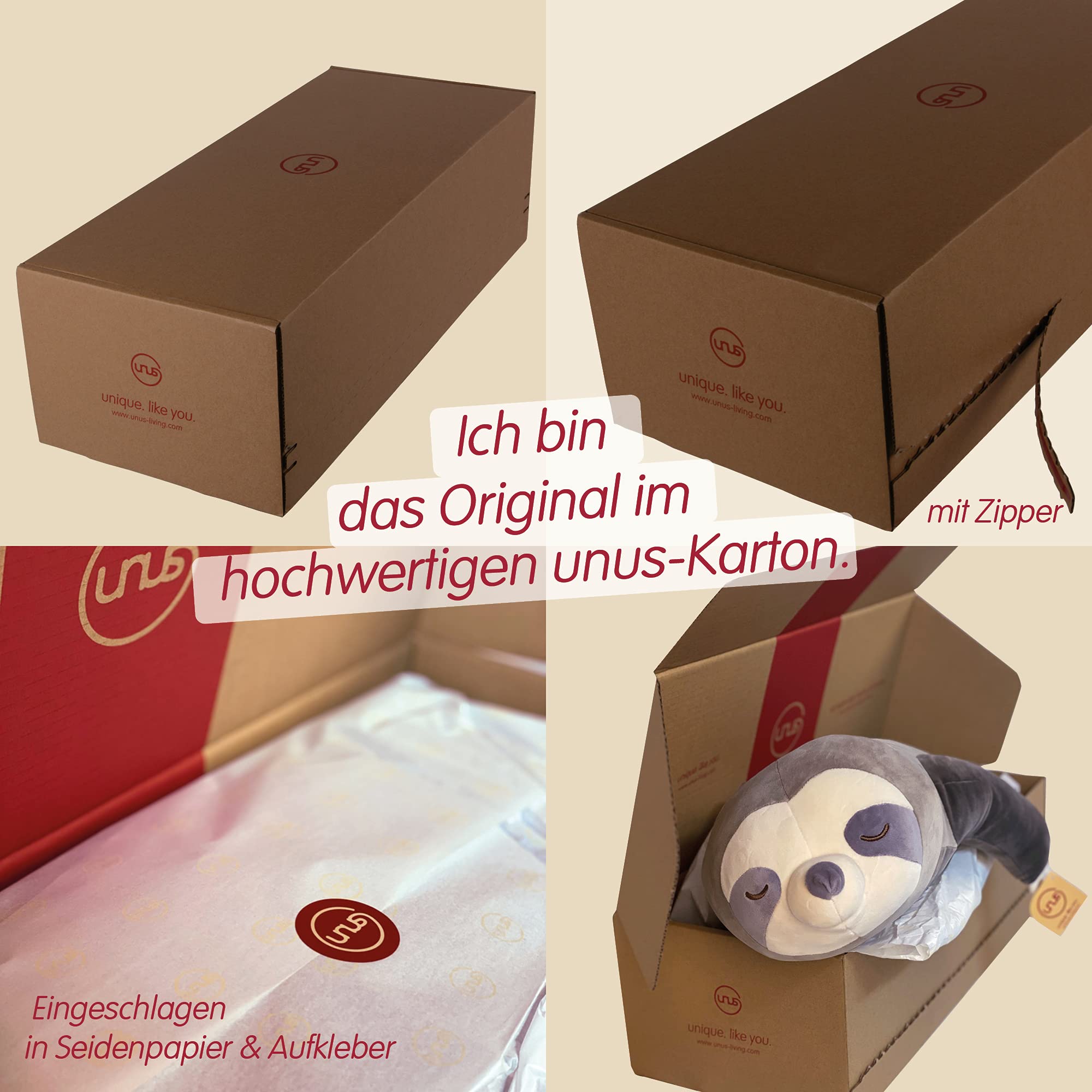 UNUS Faultier Kuscheltier Kissen, 75 cm, Türkis, Seitenschläferkissen weich und flauschig, Stillkissen